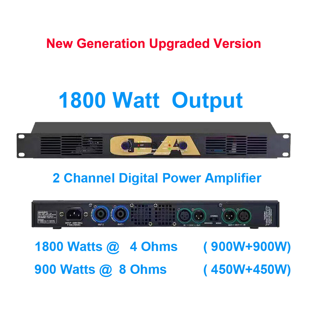 1800W 2-channel 1U digital power amplifier 450W RMS per channel rack-mount for stage PA system KTV bar conference sound reinforcement