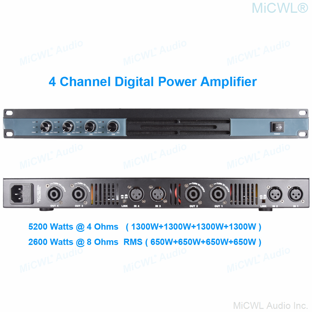 CA6400 4-Channel 5200W Digital Power Amplifier 1U Rack-Mount Front Panel with Running Status Indicators