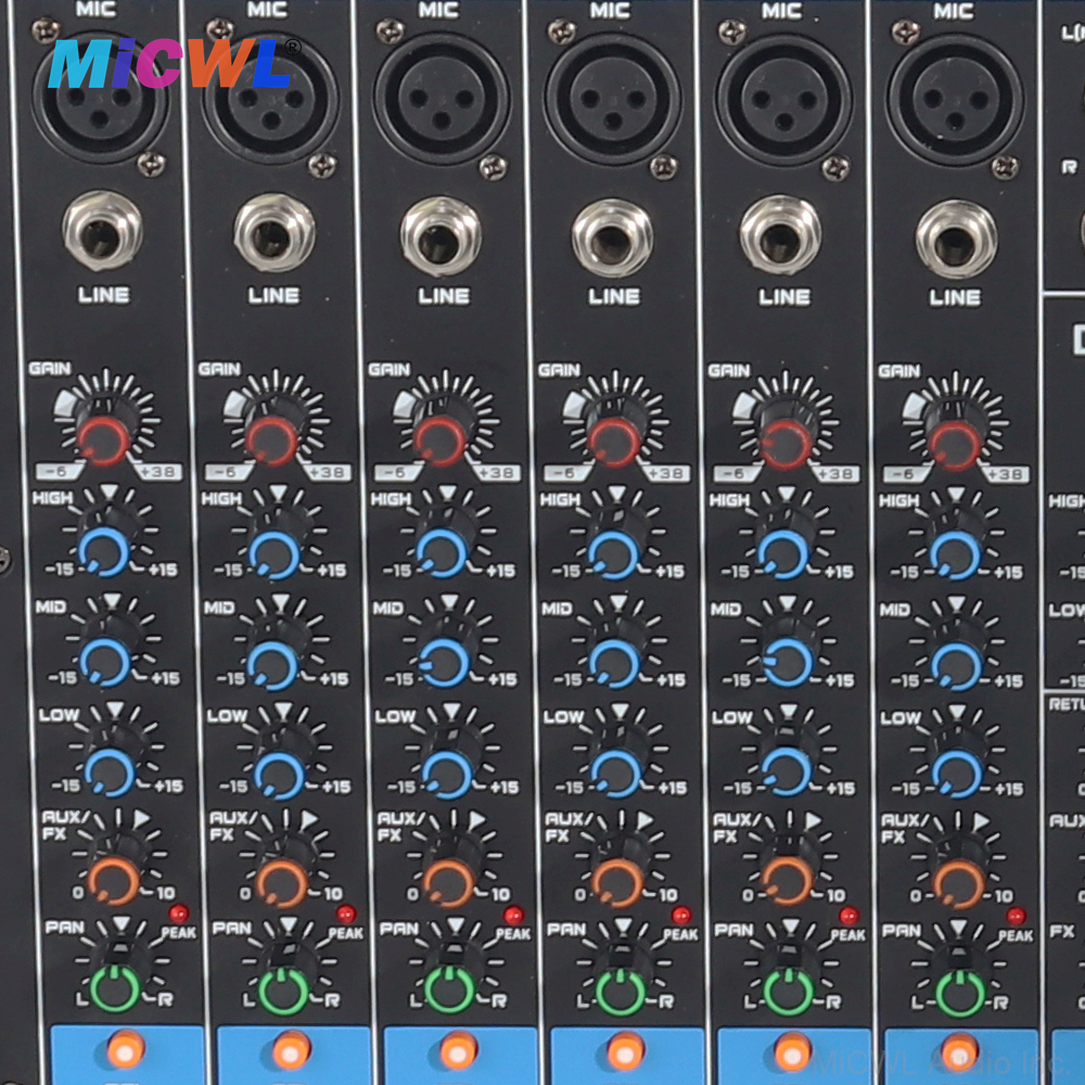 BG600 mixer rear panel showing XLR outputs, speaker terminals and power supply