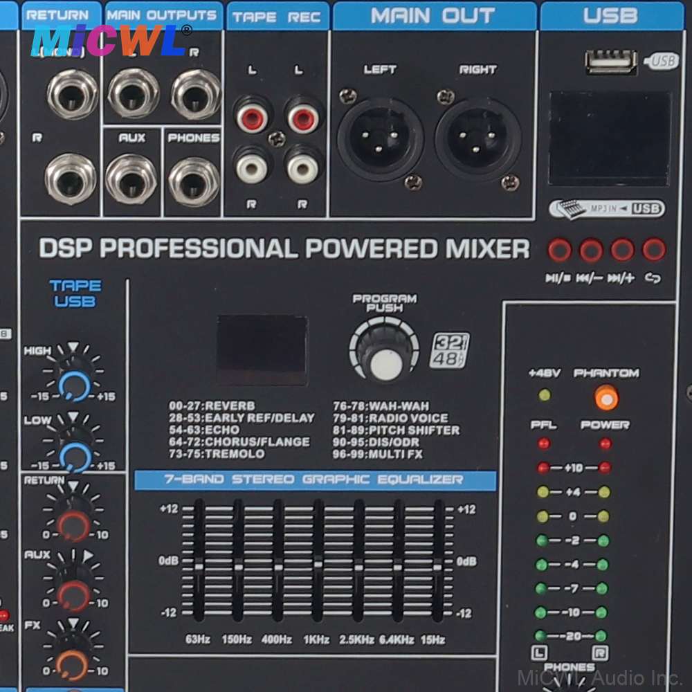 BG600 Bluetooth mixer USB MP3 playback and digital display detail