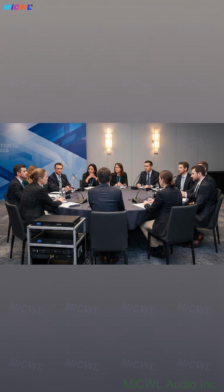 Large meeting room setup using CCS900 Ultra conference system with multiple gooseneck mics