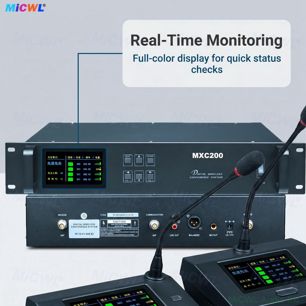 MXC200 A103 rechargeable digital wireless conference system 16 gooseneck desktop mics chairman delegate LED display boardroom meeting
