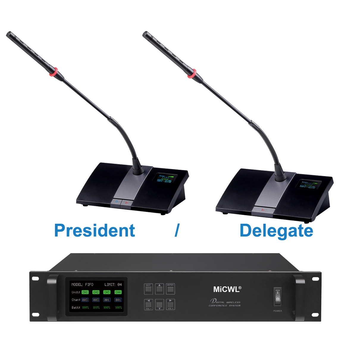 MXC200 A103 gooseneck conference microphone desktop unit detail LED ring base display wireless meeting