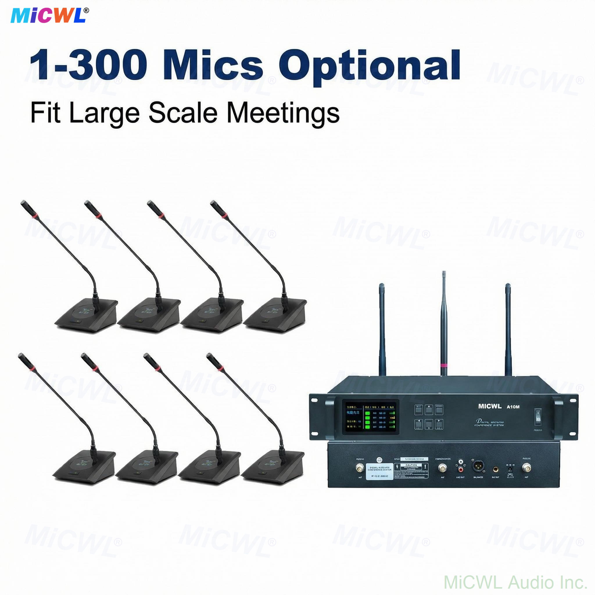 CEO leading corporate strategy meeting with MiCWL wireless microphone system