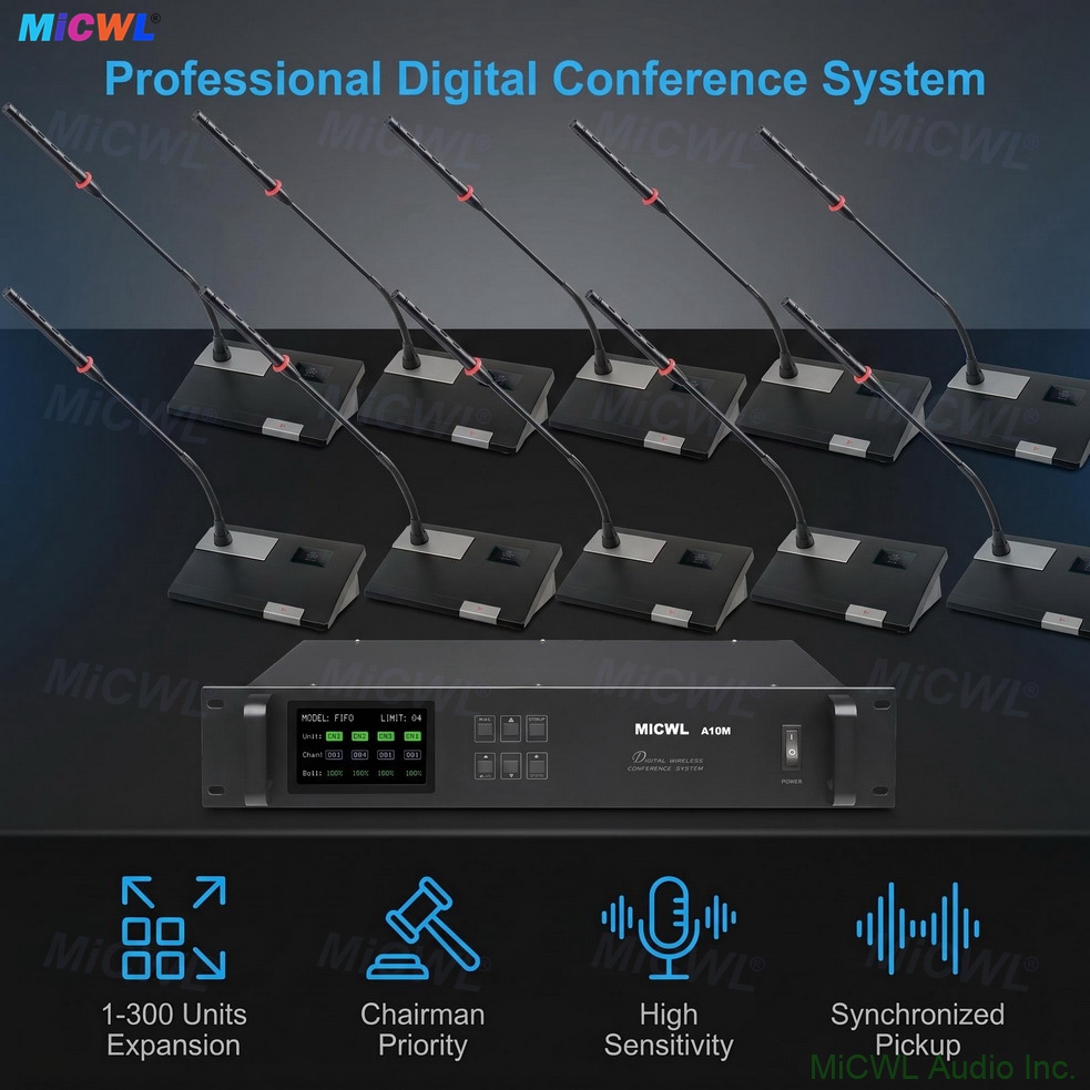 MiCWL A112 30-Unit Digital Wireless Conference Microphone System Desktop Gooseneck Mics