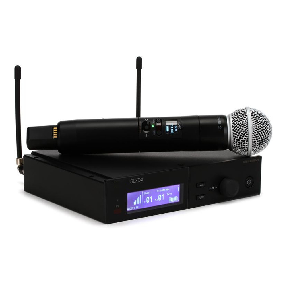 SLXD24 single-channel UHF digital wireless microphone system with SM58 handheld transmitter, 19 inch half-rack receiver, for stage band church school KTV performance