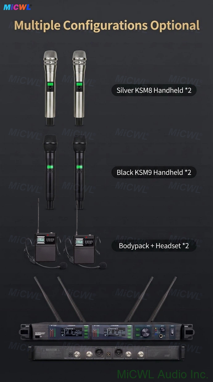 AD4D-II Dual Channel Wireless Microphone System with two KSM8 handheld microphones and receiver - professional audio equipment for live performances