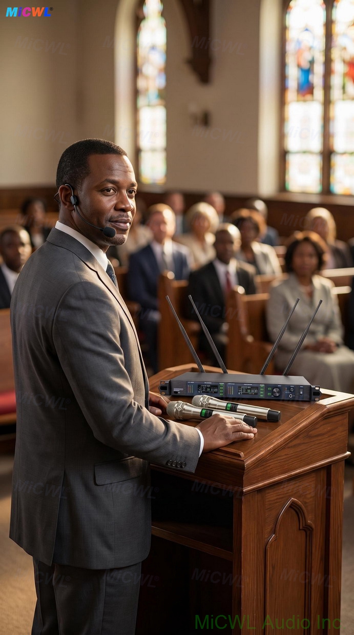 AD4D-II wireless system frequency selection interface with multiple available UHF channels for interference-free operation and optimal signal quality