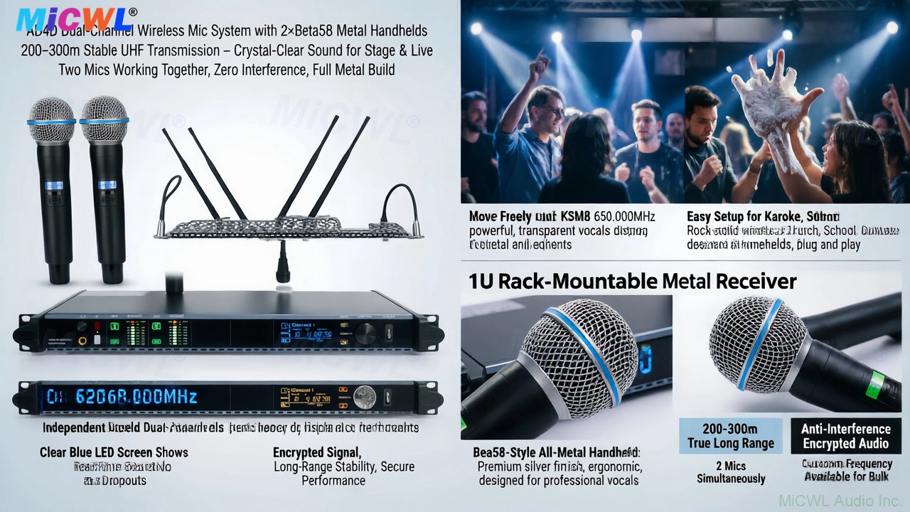 AD4D professional UHF wireless microphone system for live stage performance karaoke church DJ event