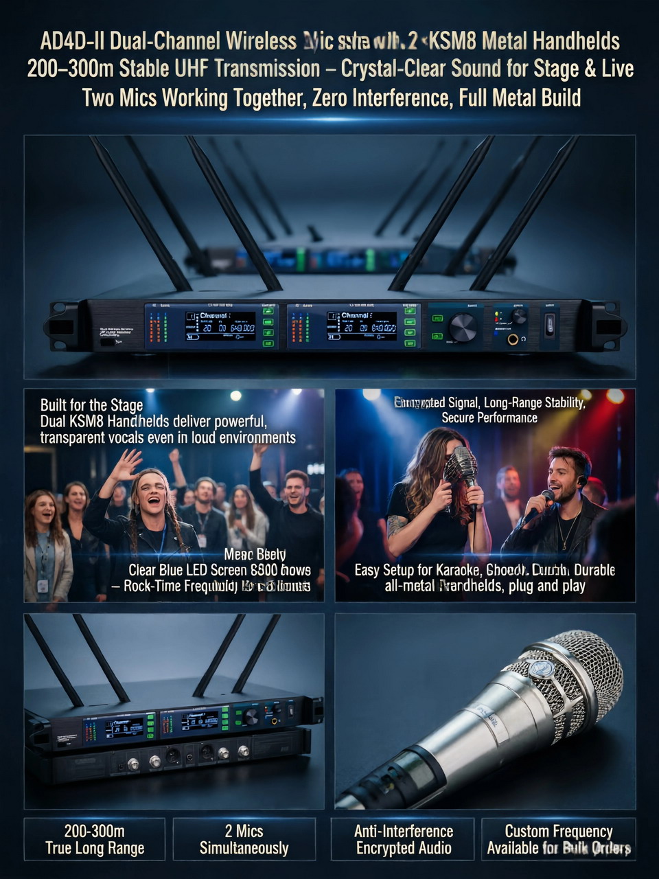 Dual channel UHF wireless set stage performance application