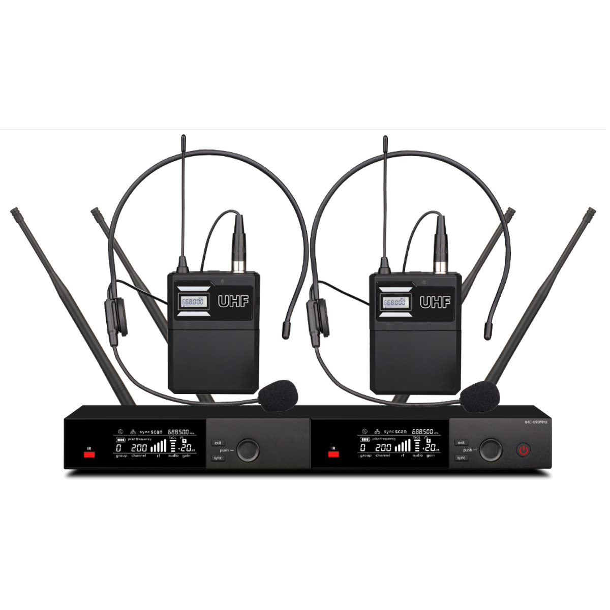 SLXD24D dual-channel UHF wireless system with 2 bodypack transmitters and 2 headsets, rack receiver, for stage KTV church performances