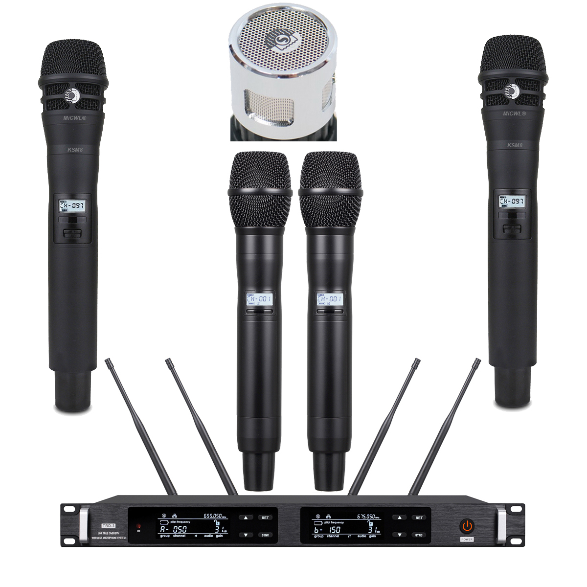 ULXD4D dual-channel UHF digital wireless microphone system with KSM8 and KSM9 silver capsule metal handhelds, 1U rack receiver, blue LED, for stage KTV church DJ corporate events