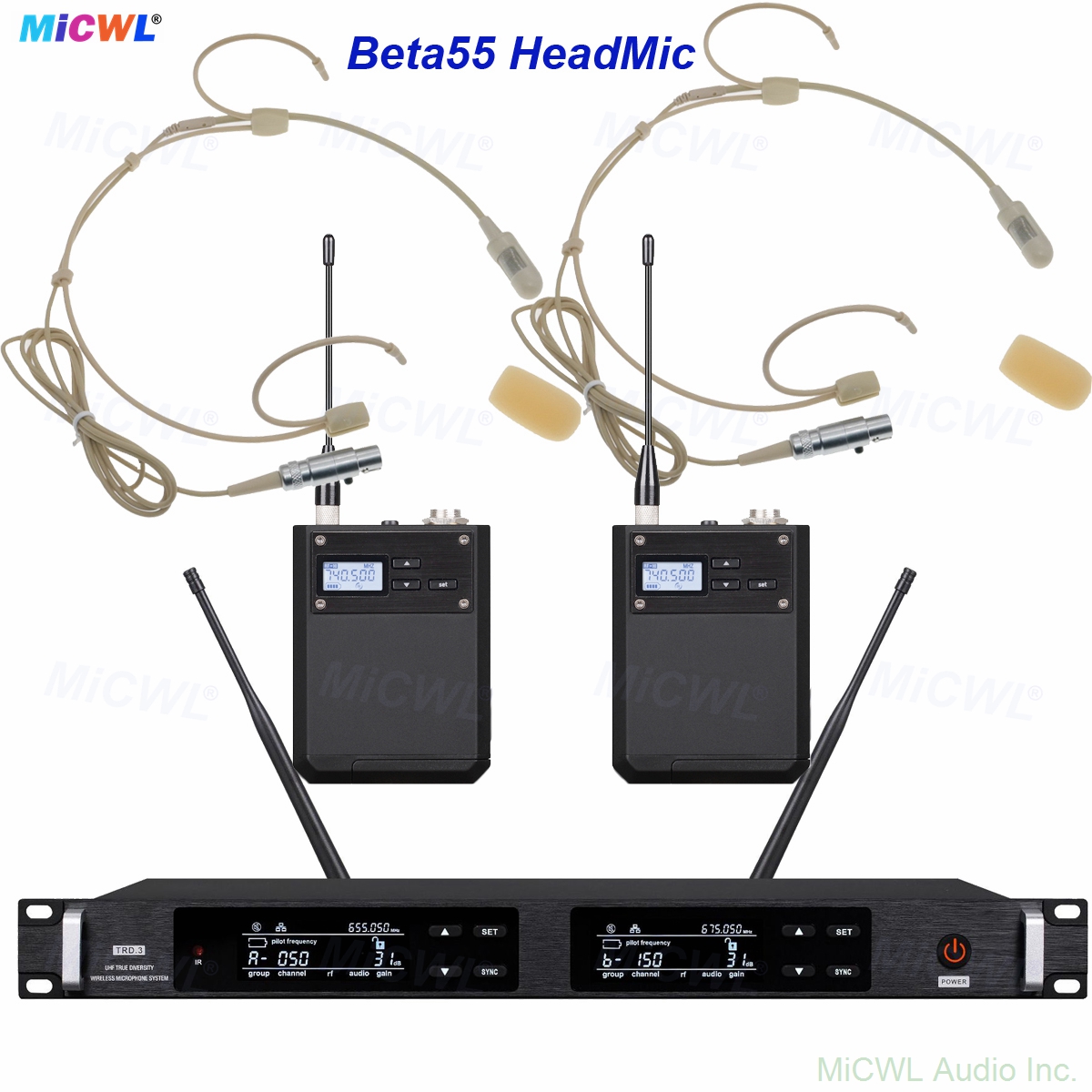 ULXD4D dual-channel UHF digital wireless bodypack system with 2 Beta-55 cardioid headset microphones, 1U rack receiver, blue LED display, for stage fitness speech church corporate