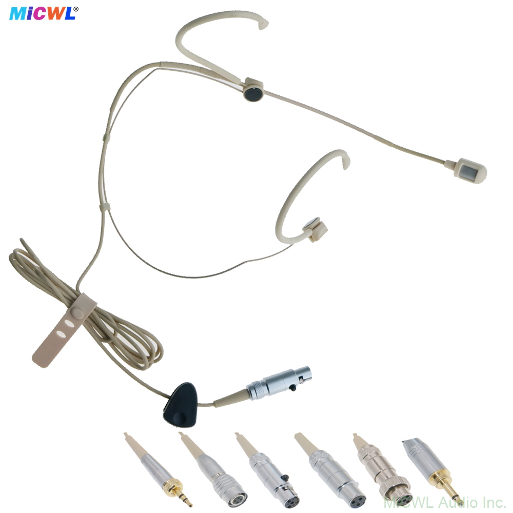 MiCWL S630 premium cardioid beige headset microphone for Sennheiser 3.5mm stereo lock wireless bodypack transmitter - robust lightweight single ear-hook headworn mic with foam windscreen for stage theater broadcast singing