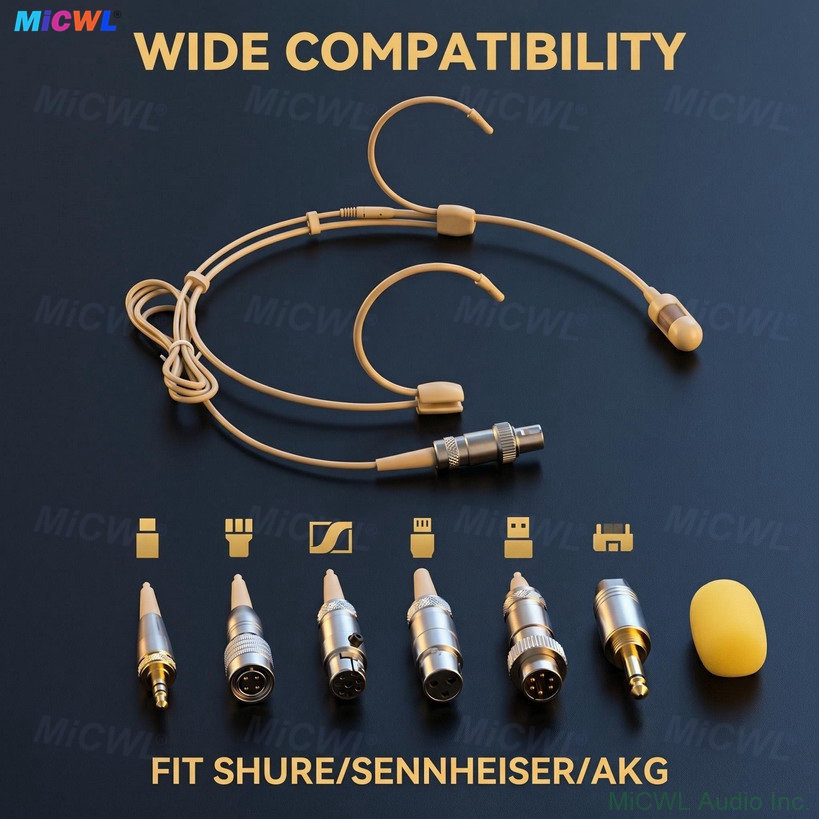SM52 cardioid condenser headset microphone with foam windscreen professional headworn mic for Sennheiser Shure AKG MiPro wireless bodypack stage performance church conference