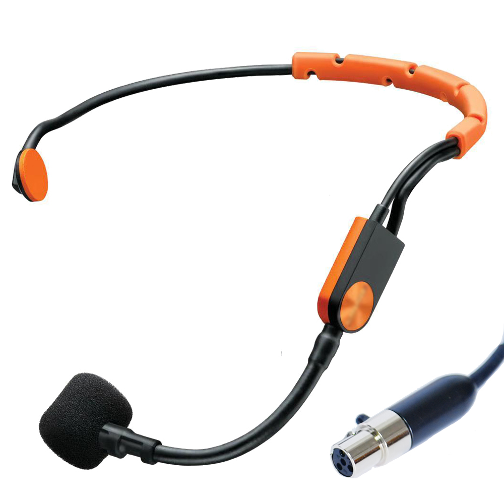 MiCWL SM31FH supercardioid orange-black headset microphone for Shure TA4F Mini XLR 4-pin wireless bodypack - sweat-proof robust fixed frame headworn mic with foam windscreen for stage theater broadcast singing