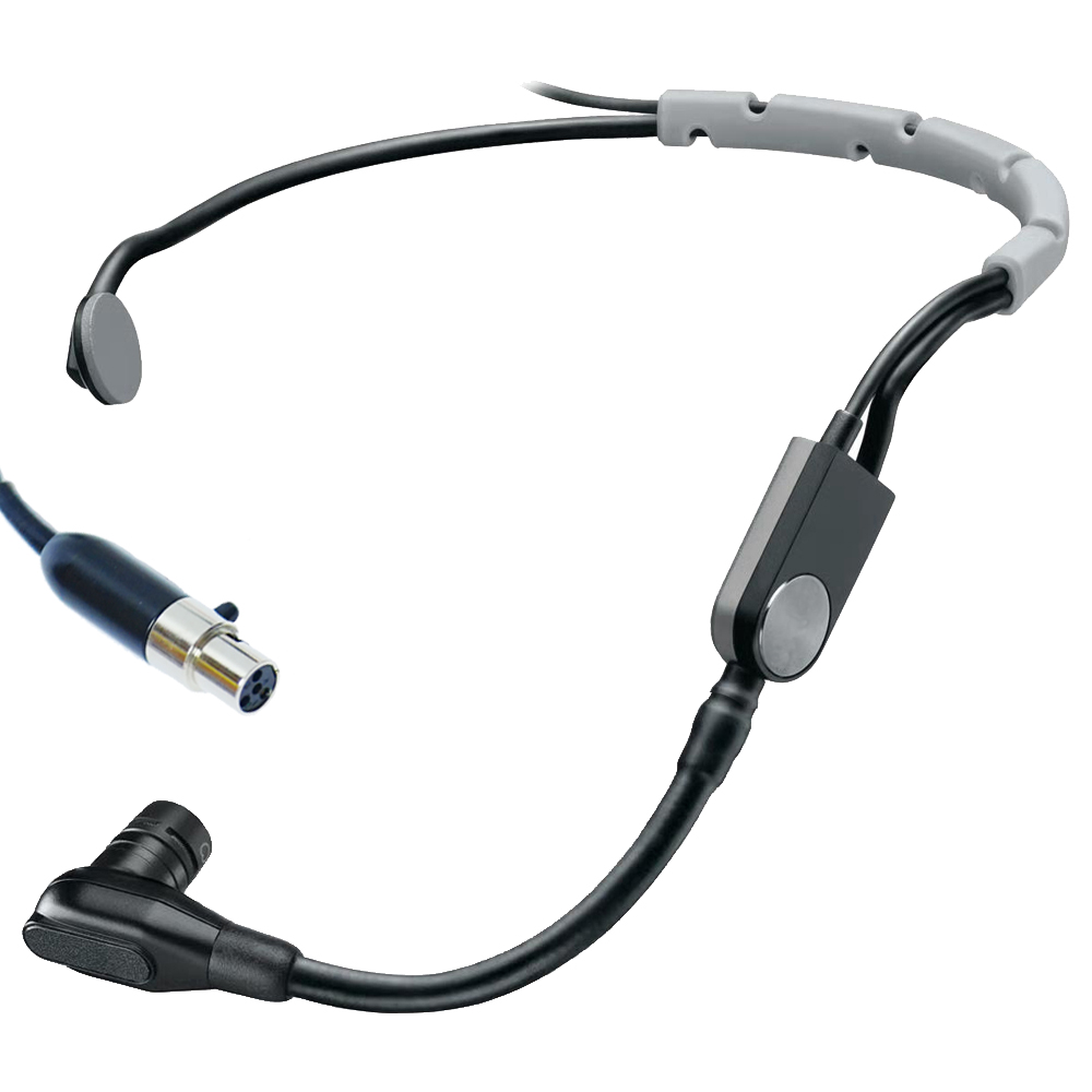 MiCWL SM35 supercardioid black-grey headset microphone for Shure TA4F Mini XLR 4-pin wireless bodypack - sweat-proof robust fixed frame headworn mic with dual windscreens for stage theater broadcast singing