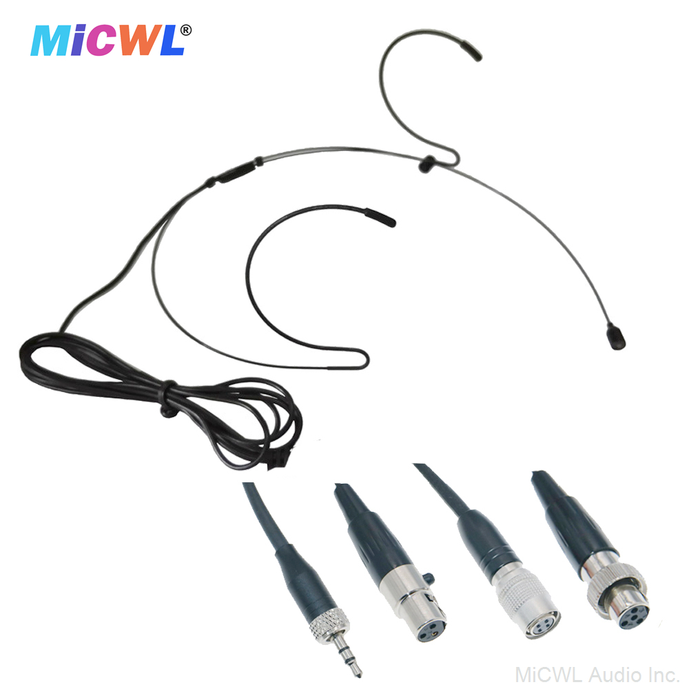 MiCWL B40 Black Dual Ear-Hook Headset Microphone with 6 connector options for Shure Sennheiser AKG Samson MiPro Audio-Technica wireless bodypack transmitters and 3.5mm devices - omnidirectional condenser lightweight headworn mic with foam windscreen