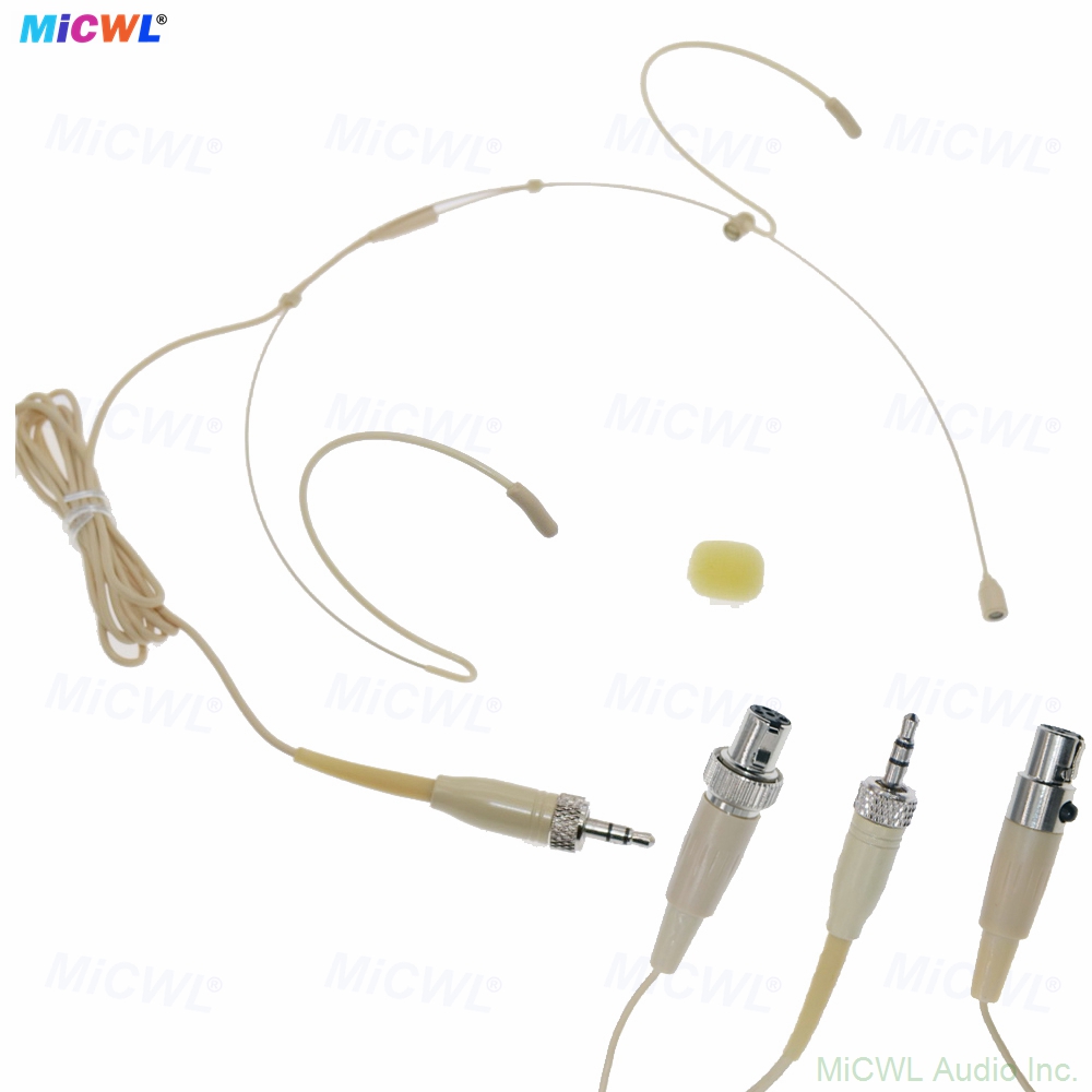 MiCWL B40 Beige Dual Ear-Hook Headset Microphone with 6 connector options for Shure Sennheiser AKG Samson MiPro Audio-Technica wireless bodypack transmitters and 3.5mm devices - omnidirectional condenser lightweight headworn mic with foam windscreen