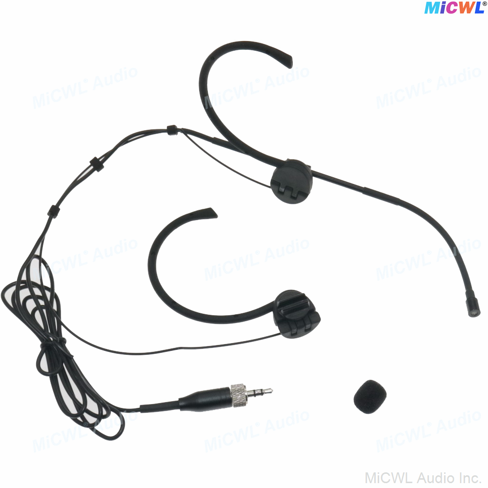 OM12 Foldable Dual Ear-Hook Headset Microphone for Sennheiser 3.5mm locking connector - omnidirectional condenser black skin-tone headworn mic with foam windscreen, ideal for stage fitness presentation