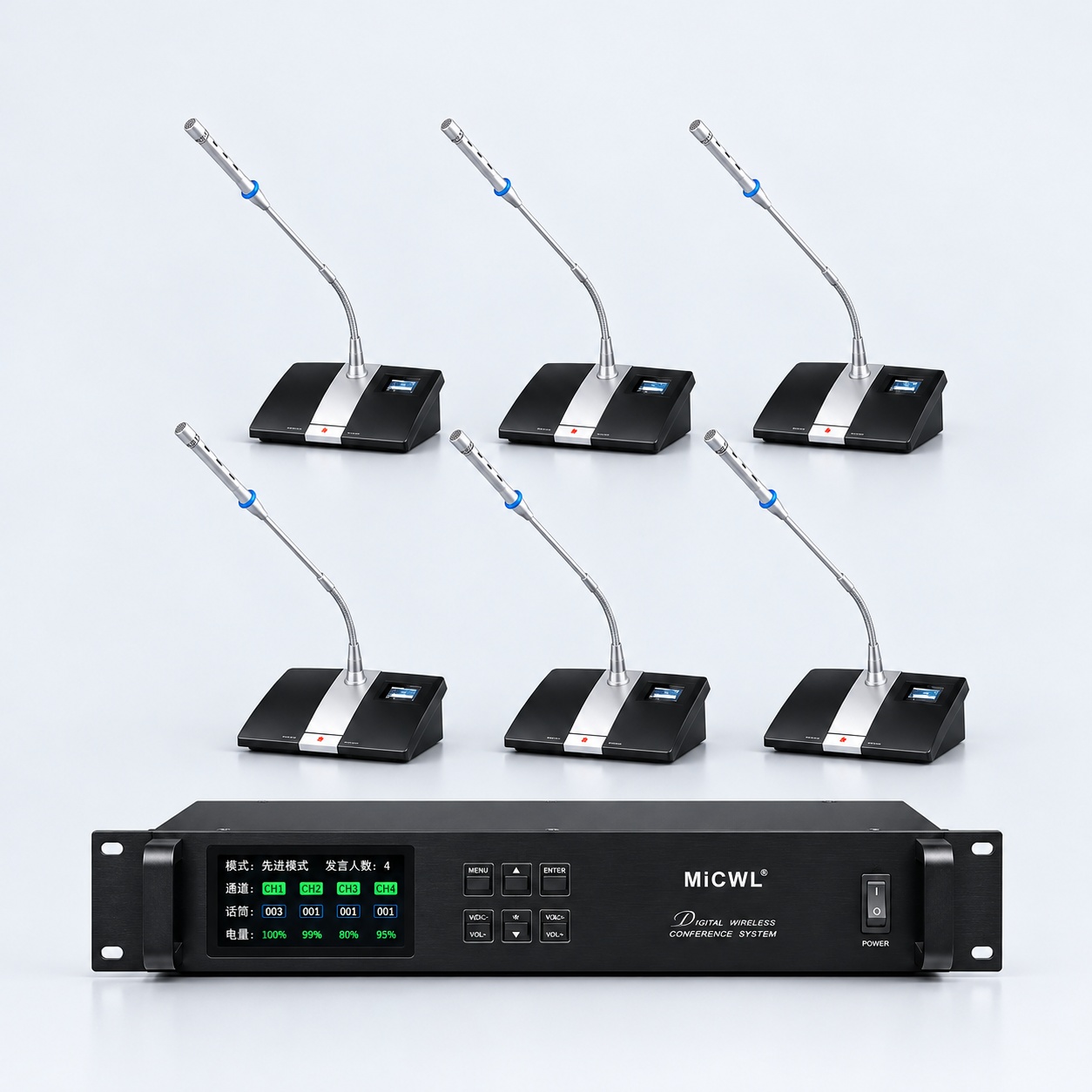 MXC200 A103 Digital Wireless Conference System – 12 Gooseneck Desktop Mics, 1 Chairman + 11 Delegates